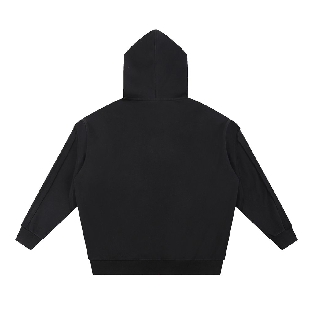 Contrast Tape Raw Edge Double Layered Zip Hoodie